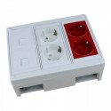 Caja de superficie 2 X Rj45 Keystone con 2 x Schuko blanco y 2 x Schuko rojo