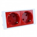 Caja de superficie 2 X Rj45 Keystone con 2 x Schuko blanco y 2 x Schuko rojo