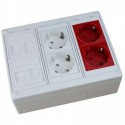 Caja de superficie 4 X Rj45 Keystone con 2 x Schuko blanco y 2 x Schuko rojo