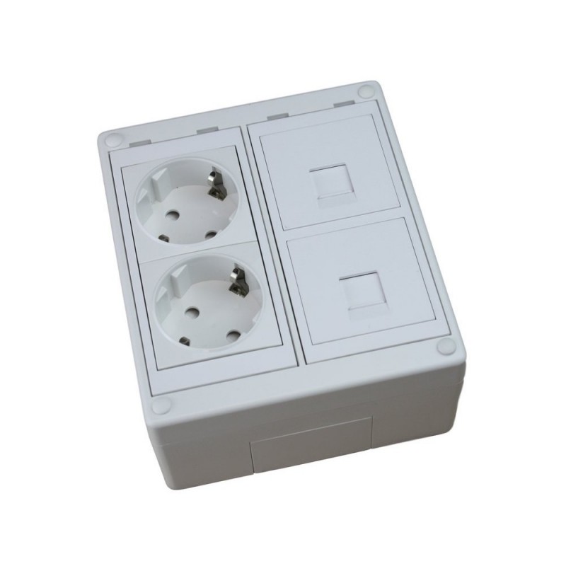 Caja de superficie 2 X Rj45 Keystone con 2 x Schuko blancos