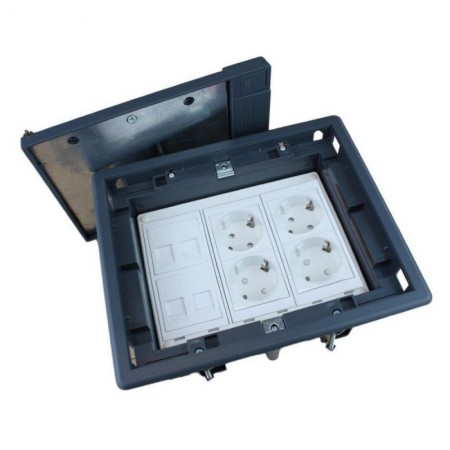 Caja para suelo 4 X Rj45 Keystone con 4 x Schuko blanco